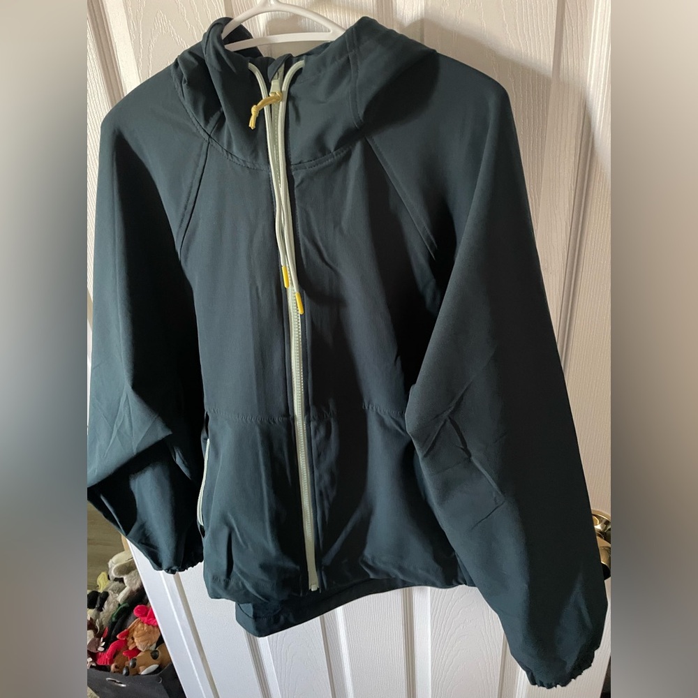 Dark Green Hooded Jacket with Yellow Accents